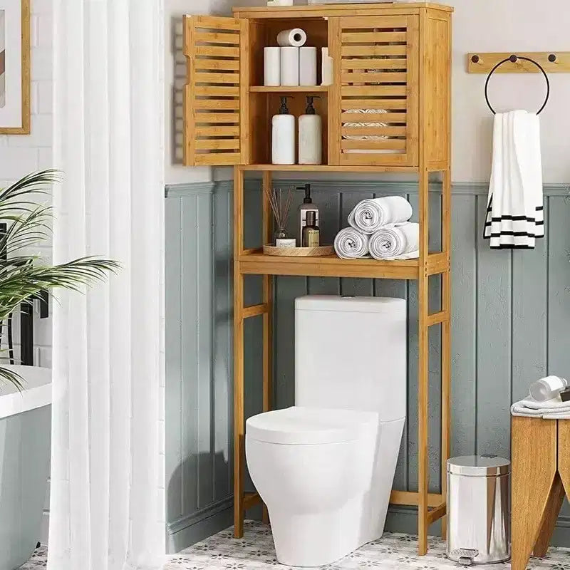 Over Toilet Storage Cabinet Tall Bathroom Cabinet Organizer with Cupboard and Adjustable Shelves Freestanding