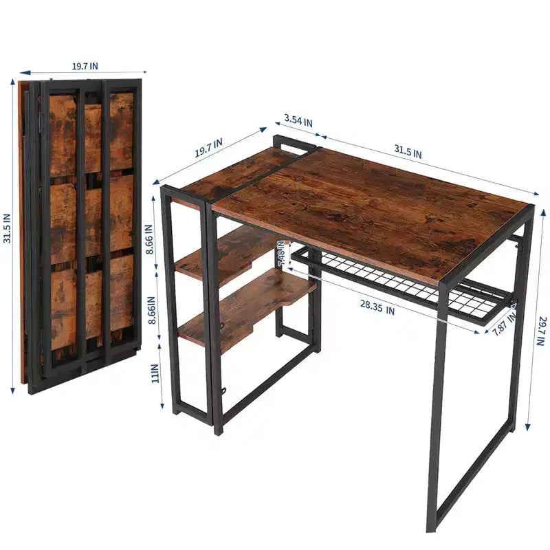 Bureau d'ordinateur pliable de 35 pouces, avec étagère de rangement pour bureau à domicile
