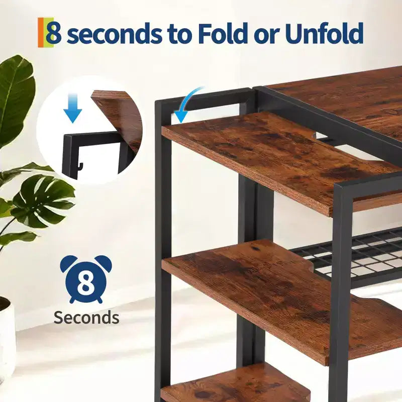 Bureau d'ordinateur pliable de 35 pouces, avec étagère de rangement pour bureau à domicile