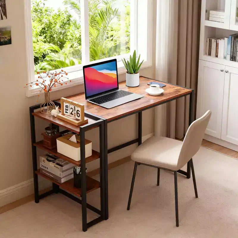 Bureau d'ordinateur pliable de 35 pouces, avec étagère de rangement pour bureau à domicile