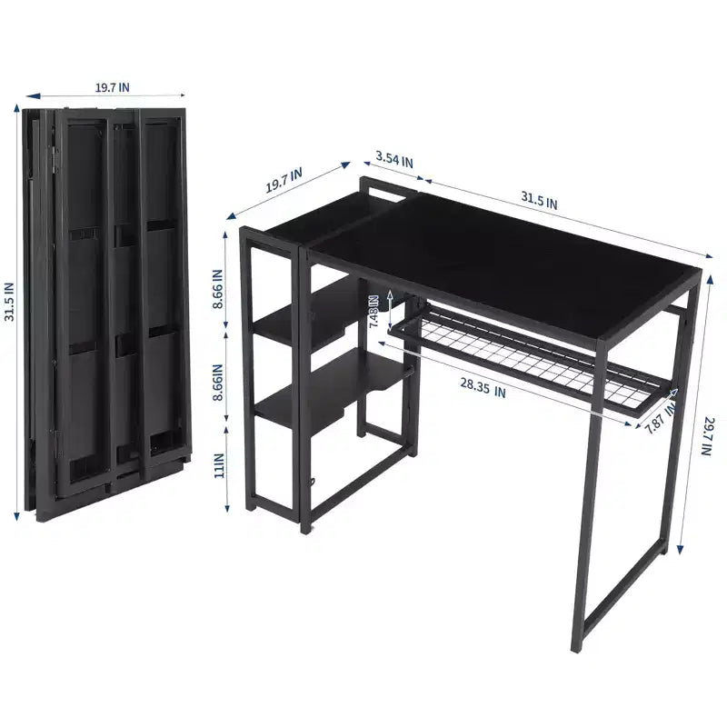 Bureau d'ordinateur pliable de 35 pouces, avec étagère de rangement pour bureau à domicile