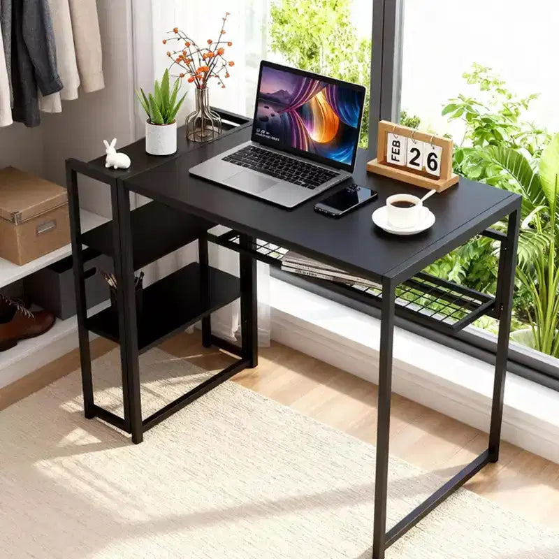 Bureau d'ordinateur pliable de 35 pouces, avec étagère de rangement pour bureau à domicile