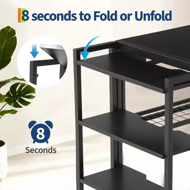 Bureau d'ordinateur pliable de 35 pouces, avec étagère de rangement pour bureau à domicile