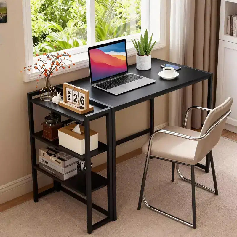 Bureau d'ordinateur pliable de 35 pouces, avec étagère de rangement pour bureau à domicile