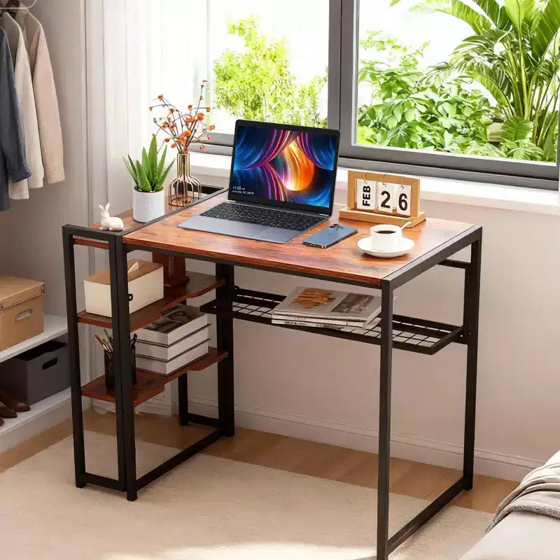 Bureau d'ordinateur pliable de 35 pouces, avec étagère de rangement pour bureau à domicile