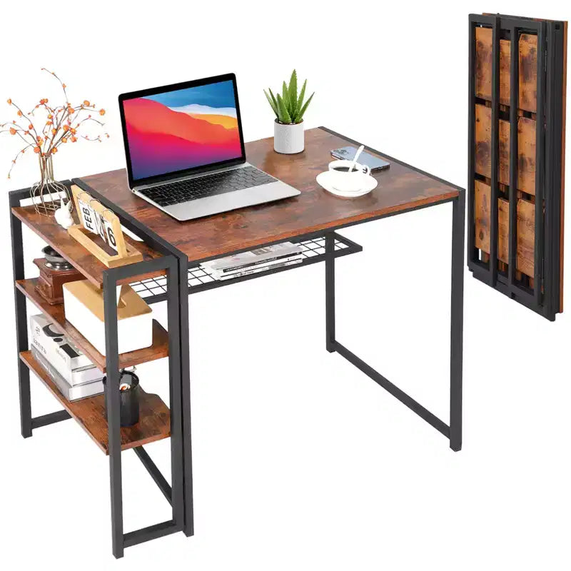 Bureau d'ordinateur pliable de 35 pouces, avec étagère de rangement pour bureau à domicile