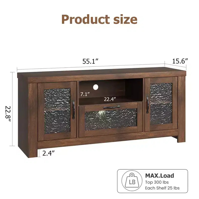 Meuble TV de ferme pour téléviseur de 55 pouces et plus, console média en bois MDF