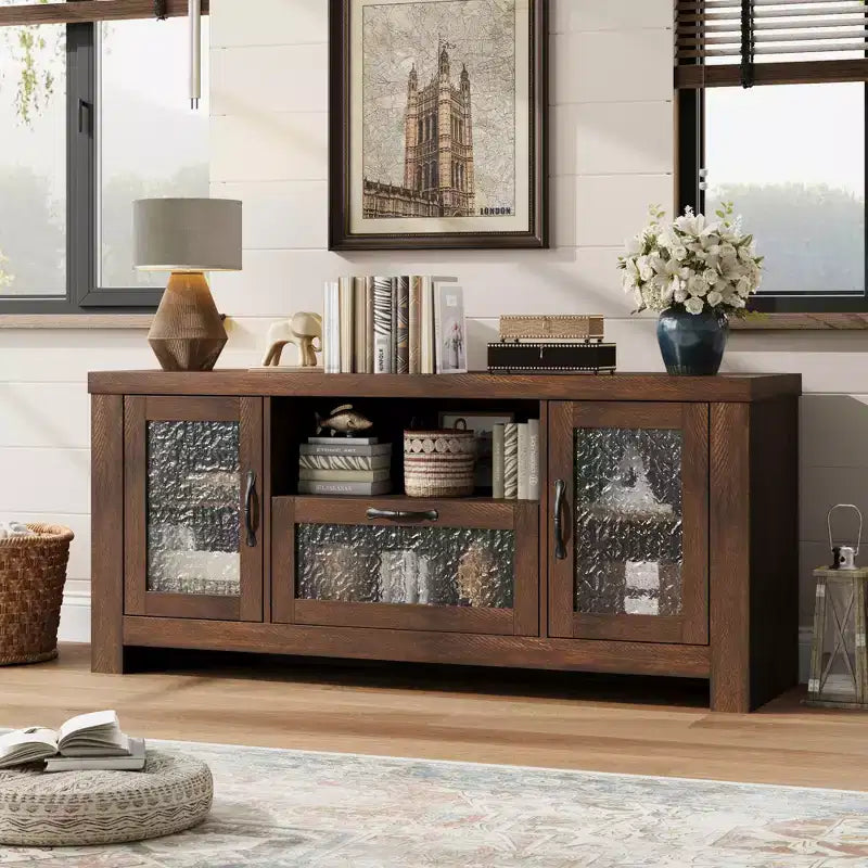 Meuble TV de ferme pour téléviseur de 55 pouces et plus, console média en bois MDF