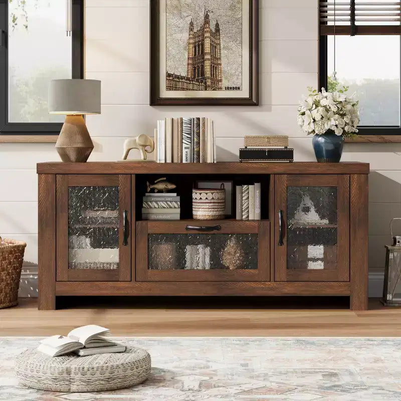 Meuble TV de ferme pour téléviseur de 55 pouces et plus, console média en bois MDF