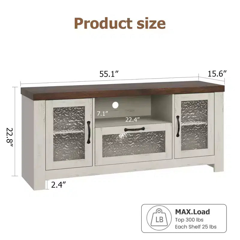 Meuble TV de ferme pour téléviseur de 55 pouces et plus, console média en bois MDF