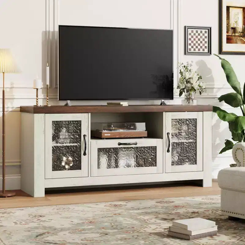 Meuble TV de ferme pour téléviseur de 55 pouces et plus, console média en bois MDF