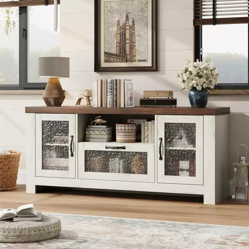 Meuble TV de ferme pour téléviseur de 55 pouces et plus, console média en bois MDF