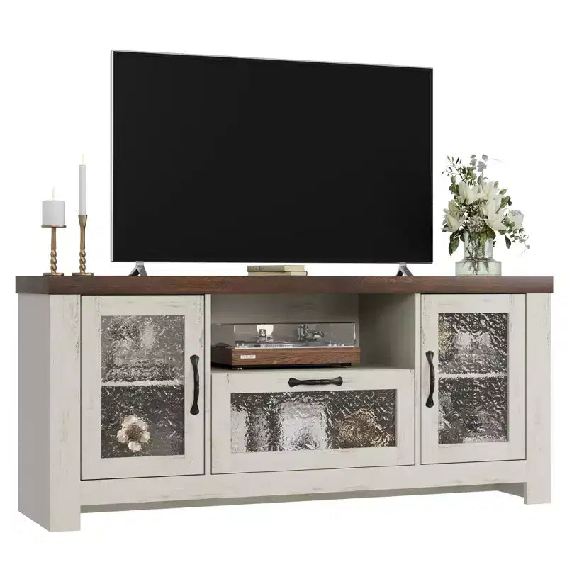 Meuble TV de ferme pour téléviseur de 55 pouces et plus, console média en bois MDF