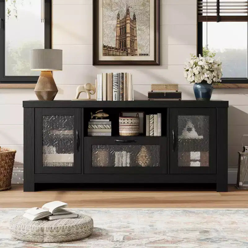 Meuble TV de ferme pour téléviseur de 55 pouces et plus, console média en bois MDF