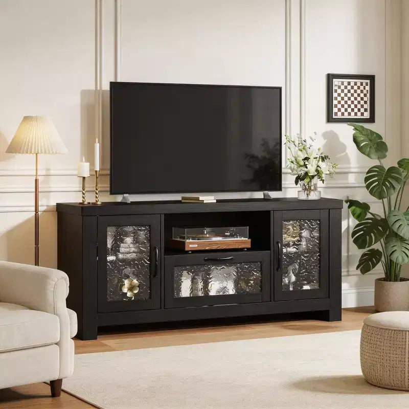 Farmhouse TV Stand for 55+ Inch TV, MDF Wood Media Console, Freestanding Entertainment Center for Living Room