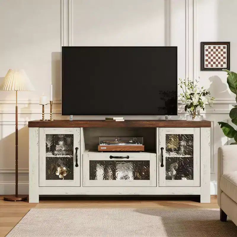 Meuble TV de ferme pour téléviseur de 55 pouces et plus, console média en bois MDF