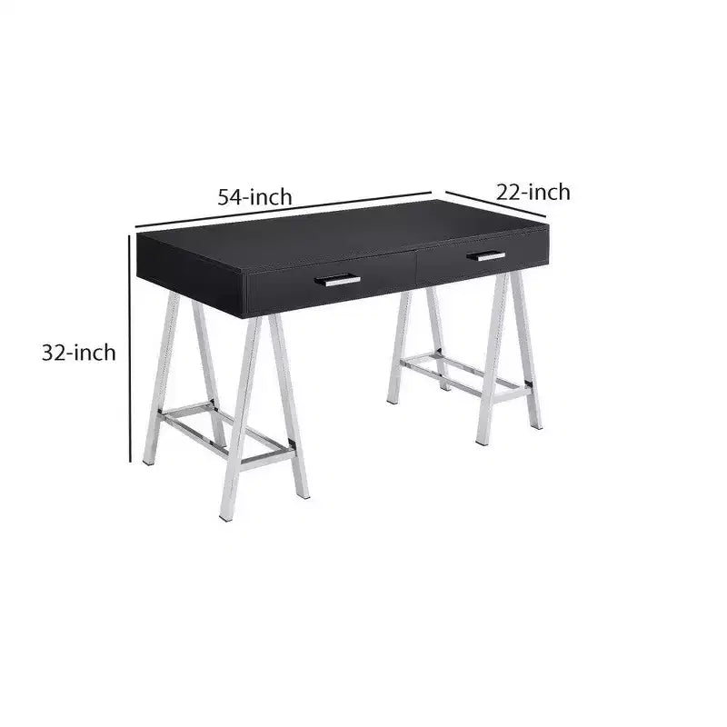 Bureau avec 2 tiroirs et pieds en métal, noir et chrome
