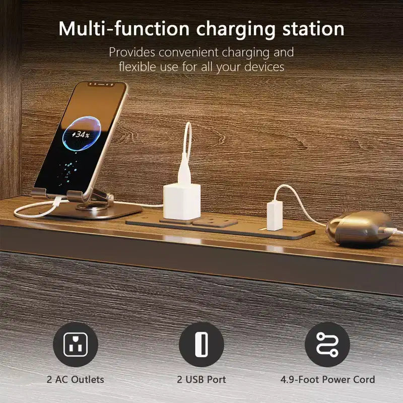 Cadre de lit plateforme pleine grandeur avec tiroirs de rangement Station de charge Lumières LED