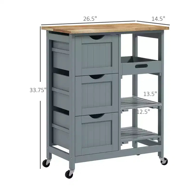 Dessertes de cuisine avec plateau en bois et étagères de rangement pour la salle à manger ou la cuisine
