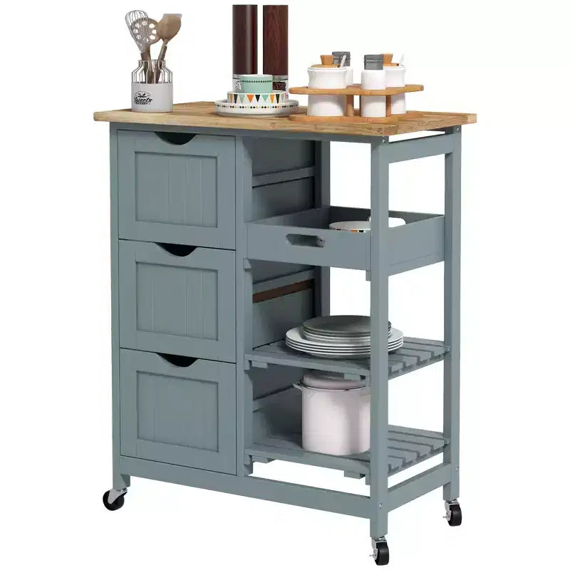 Dessertes de cuisine avec plateau en bois et étagères de rangement pour la salle à manger ou la cuisine