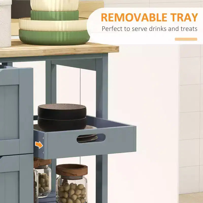 Dessertes de cuisine avec plateau en bois et étagères de rangement pour la salle à manger ou la cuisine