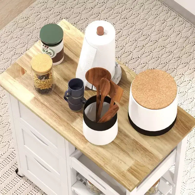 Dessertes de cuisine avec plateau en bois et étagères de rangement pour la salle à manger ou la cuisine