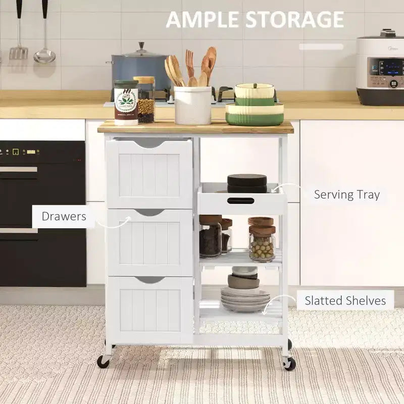 Dessertes de cuisine avec plateau en bois et étagères de rangement pour la salle à manger ou la cuisine