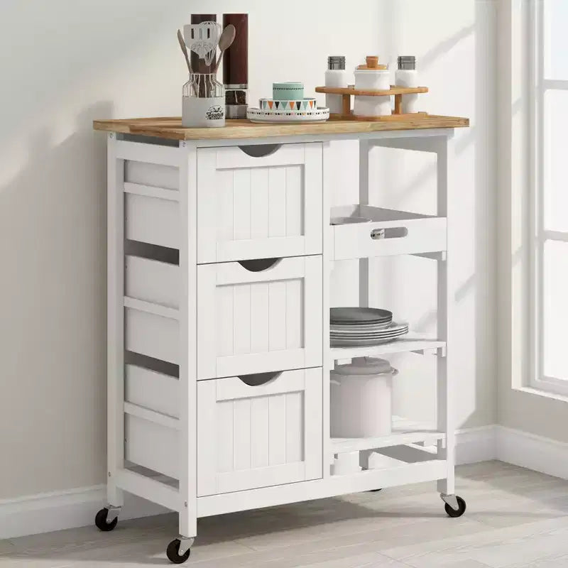 Dessertes de cuisine avec plateau en bois et étagères de rangement pour la salle à manger ou la cuisine