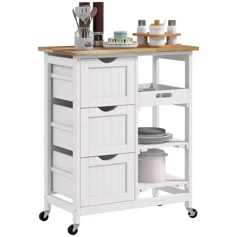 Dessertes de cuisine avec plateau en bois et étagères de rangement pour la salle à manger ou la cuisine