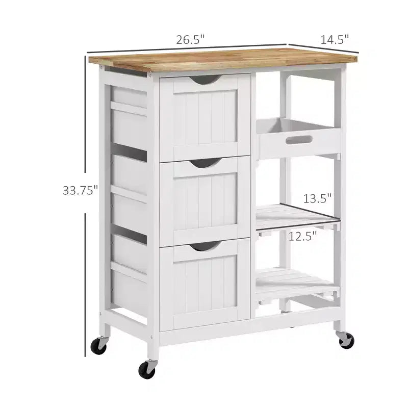 Dessertes de cuisine avec plateau en bois et étagères de rangement pour la salle à manger ou la cuisine