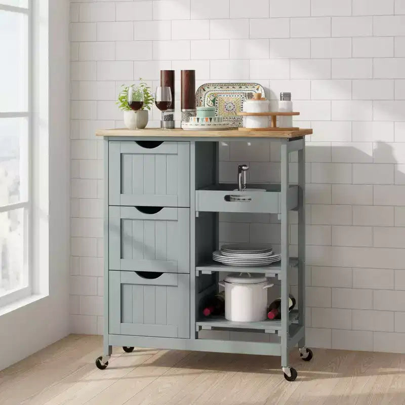 Dessertes de cuisine avec plateau en bois et étagères de rangement pour la salle à manger ou la cuisine