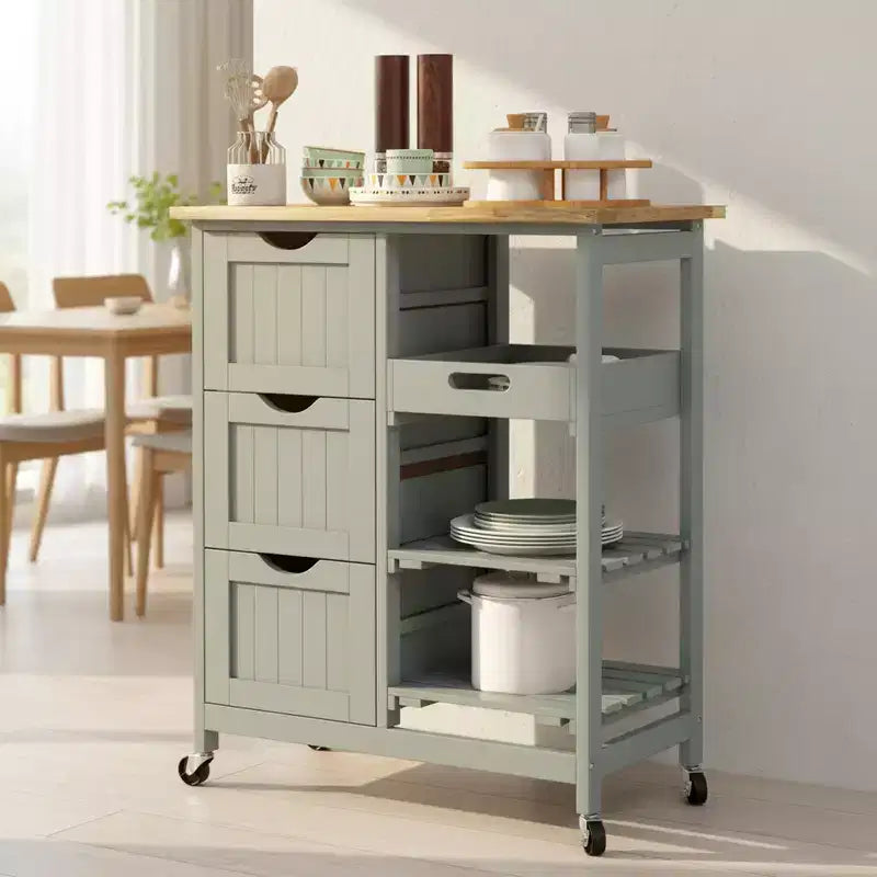 Dessertes de cuisine avec plateau en bois et étagères de rangement pour la salle à manger ou la cuisine