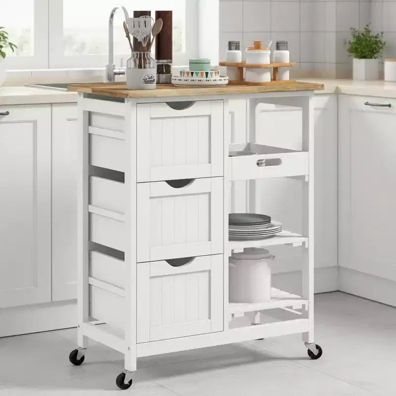 Homy Casa Kitchen Island Cart with Wood Top and Storage Shelves for Dining or Kitchen Use