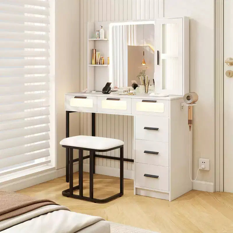 Coiffeuse avec miroir, éclairage intelligent, 3 modes d'éclairage, station de charge