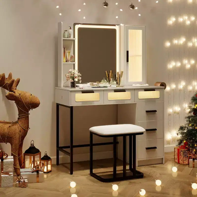 Coiffeuse avec miroir, éclairage intelligent, 3 modes d'éclairage, station de charge