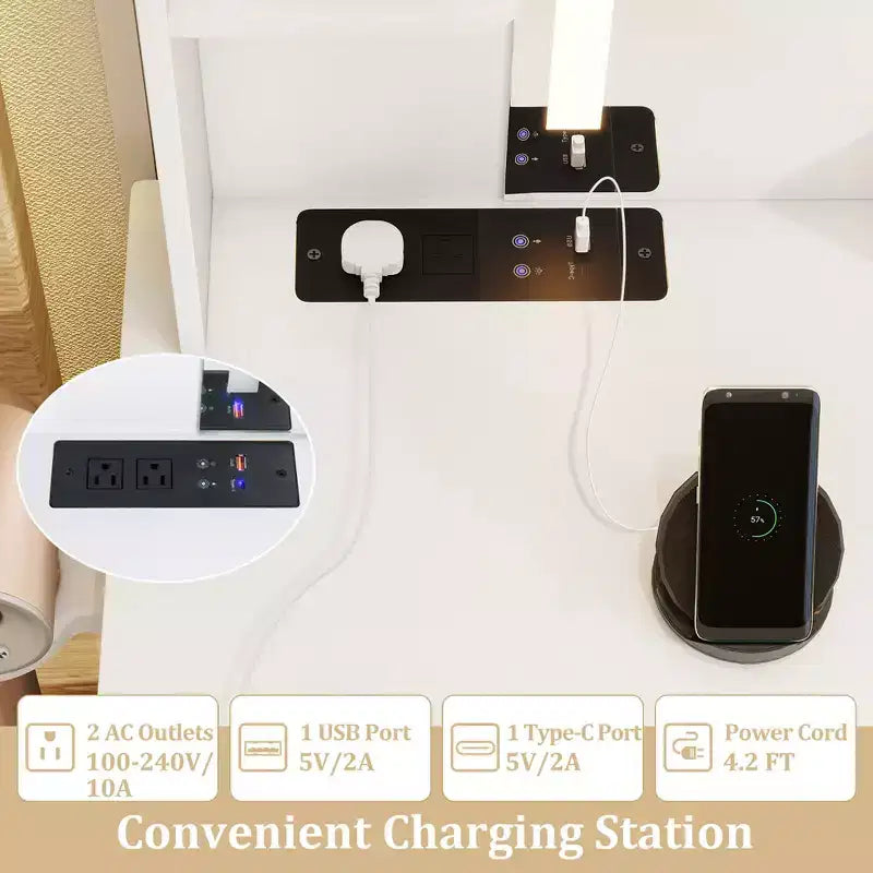 Coiffeuse avec miroir, éclairage intelligent, 3 modes d'éclairage, station de charge