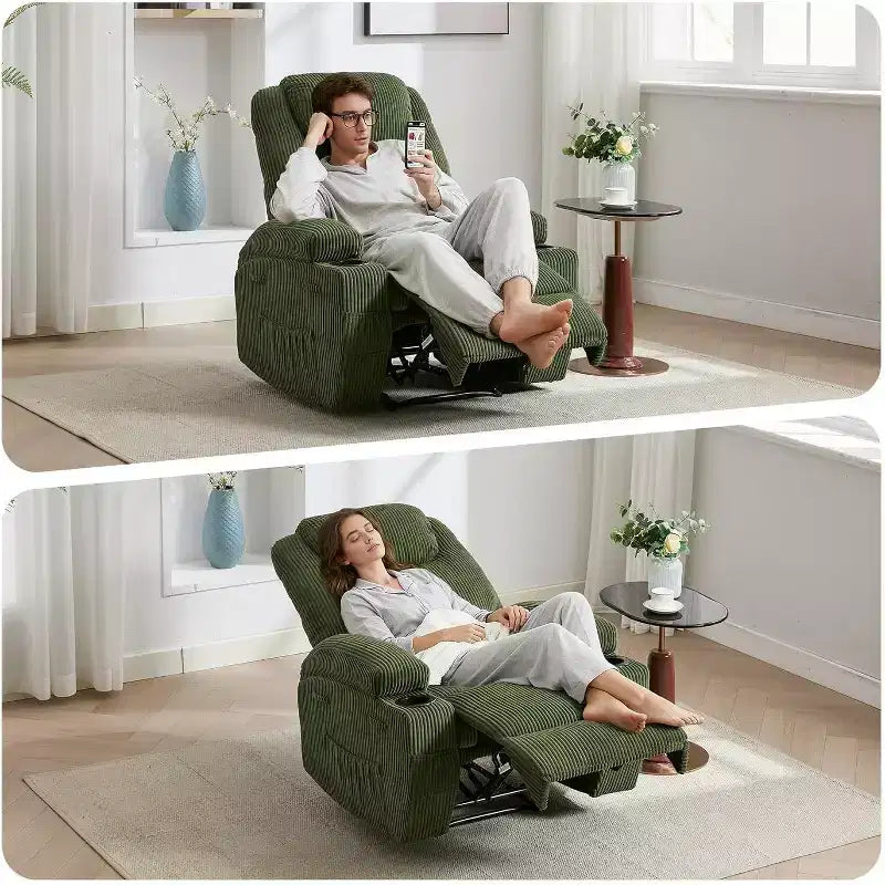 Fauteuil inclinable à bascule en velours côtelé électrique avec massage et chaleur réglables
