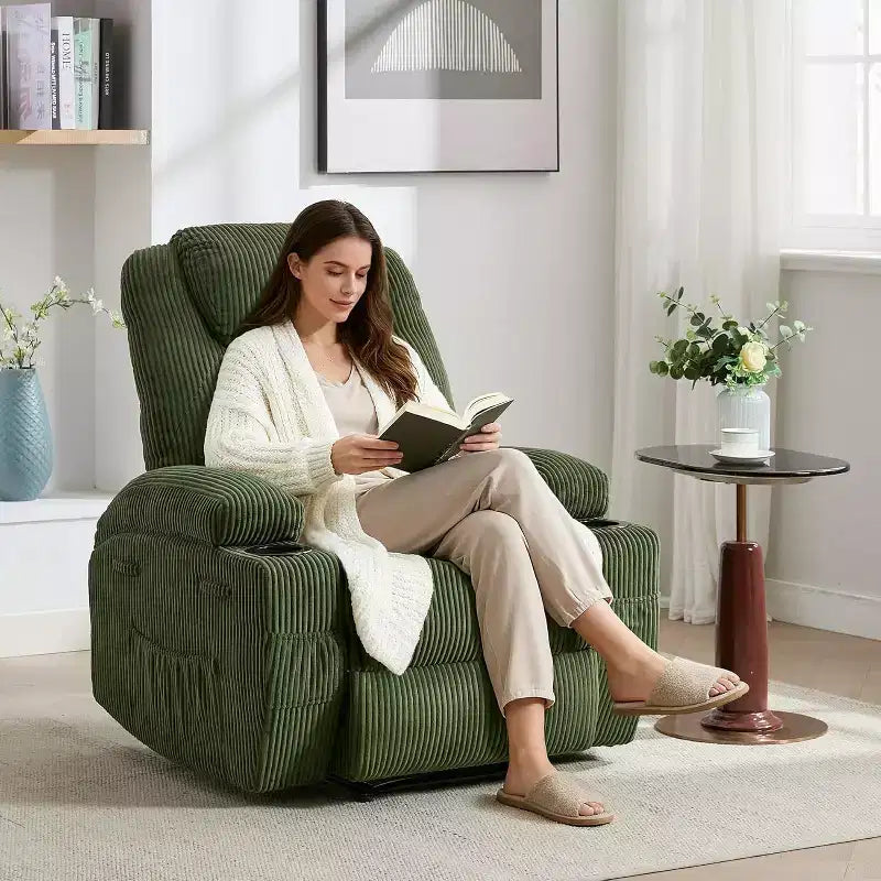 Fauteuil inclinable à bascule en velours côtelé électrique avec massage et chaleur réglables