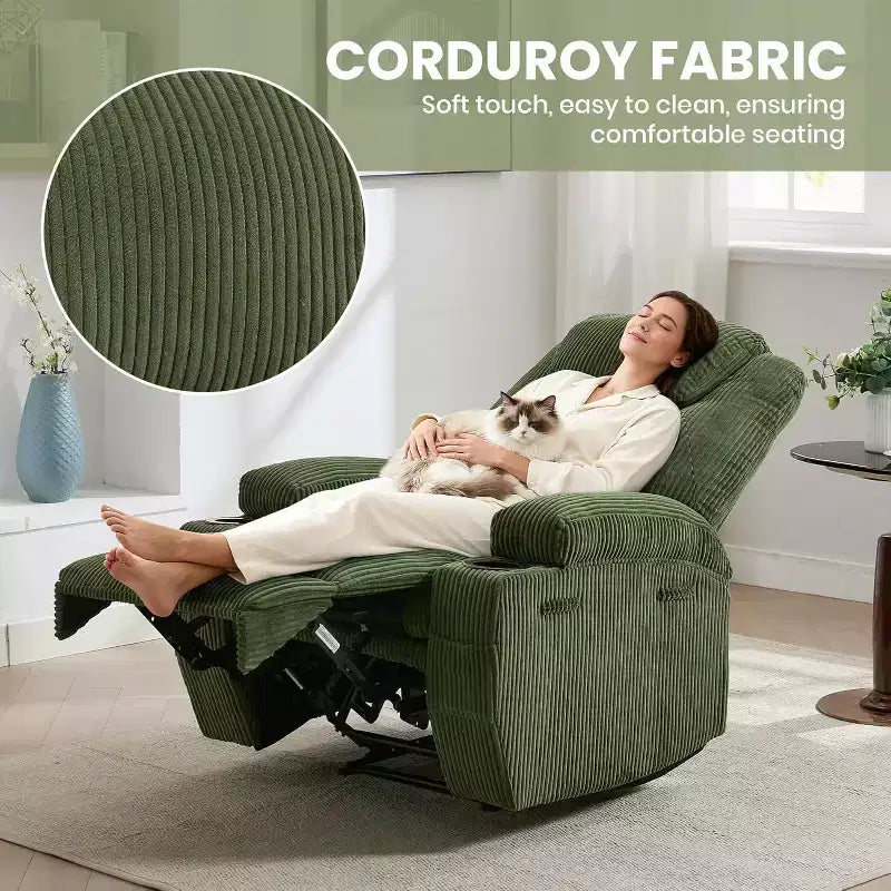 Fauteuil inclinable à bascule en velours côtelé électrique avec massage et chaleur réglables