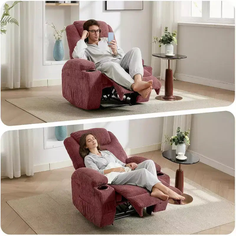 Fauteuil inclinable à bascule en velours côtelé électrique avec massage et chaleur réglables