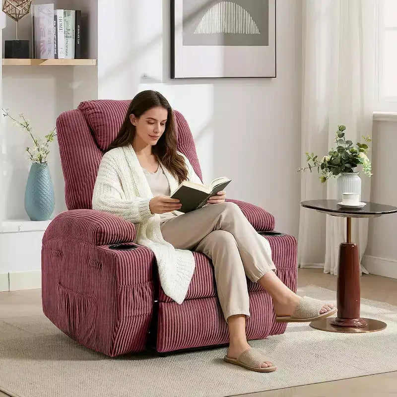 Fauteuil inclinable à bascule en velours côtelé électrique avec massage et chaleur réglables
