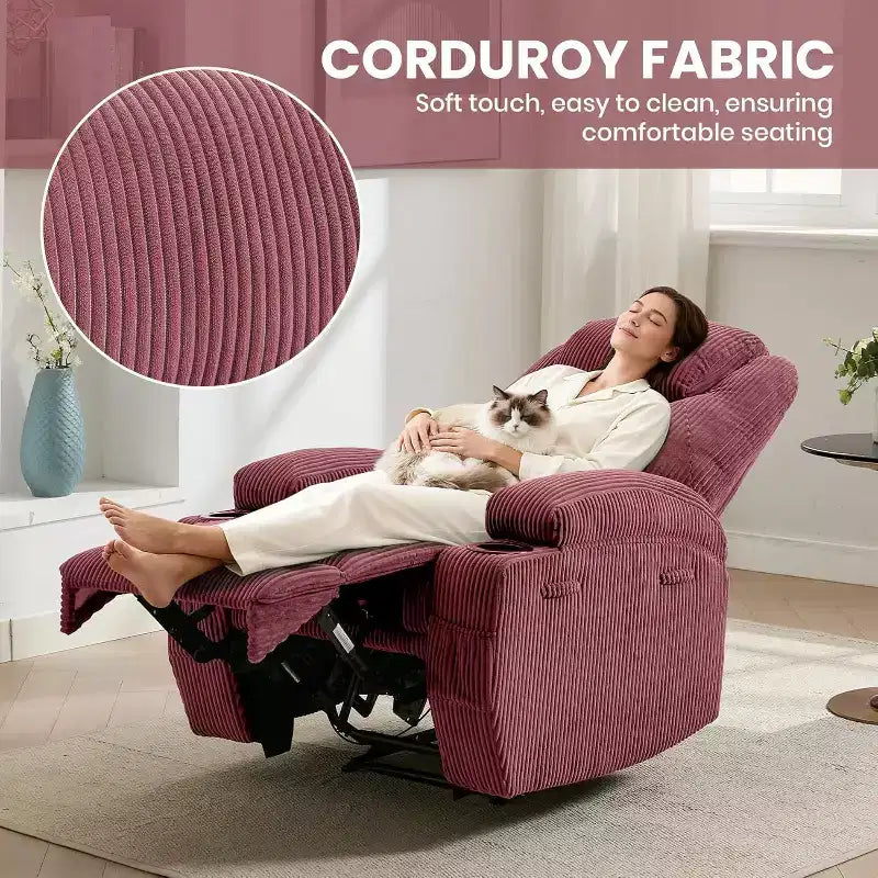 Fauteuil inclinable à bascule en velours côtelé électrique avec massage et chaleur réglables