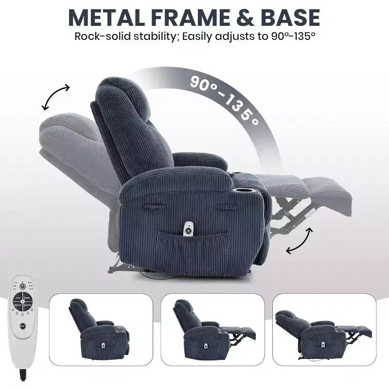 Fauteuil inclinable à bascule en velours côtelé électrique avec massage et chaleur réglables