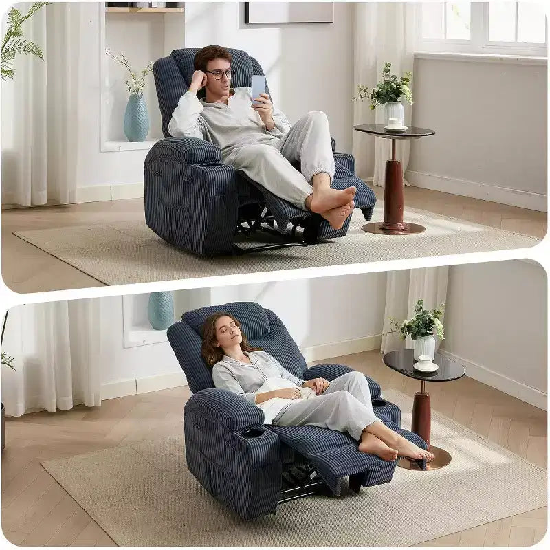 Fauteuil inclinable à bascule en velours côtelé électrique avec massage et chaleur réglables