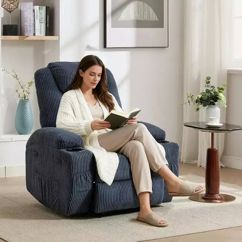 Fauteuil inclinable à bascule en velours côtelé électrique avec massage et chaleur réglables