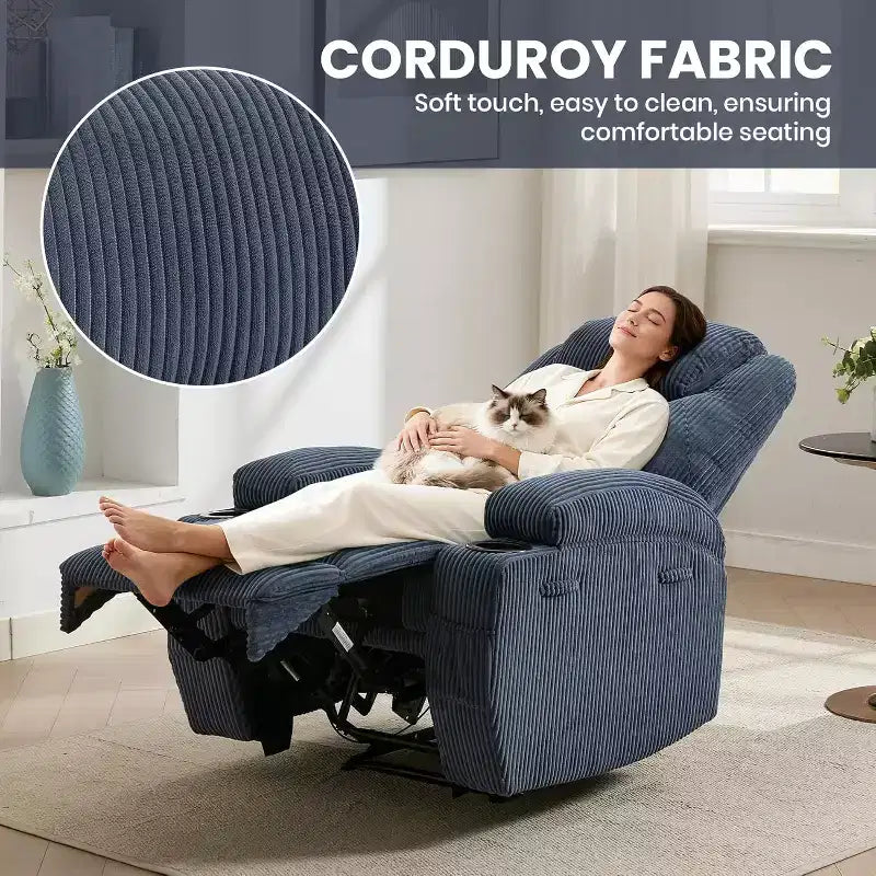 Fauteuil inclinable à bascule en velours côtelé électrique avec massage et chaleur réglables
