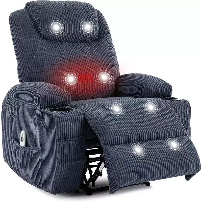 Electric Corduroy Rocking Recliner ChairAdjustable Massage Heat, USB Port, Dual Side Pockets, Cup HoldersCozy Lounge for Living RoomBedroom