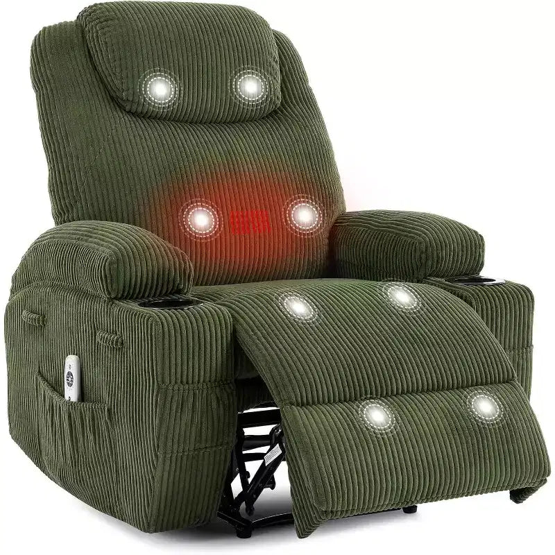 Fauteuil inclinable à bascule en velours côtelé électrique avec massage et chaleur réglables