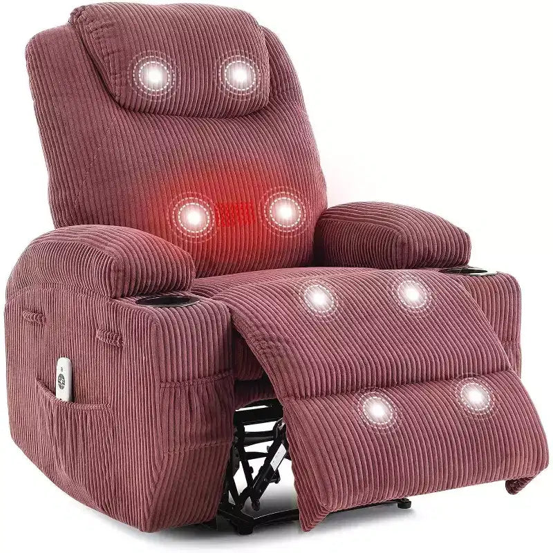 Fauteuil inclinable à bascule en velours côtelé électrique avec massage et chaleur réglables