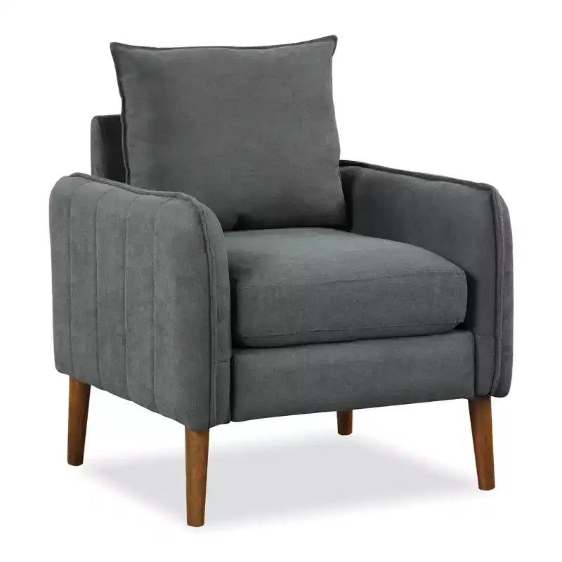 Costway Modern Accent Chair Upholstered Mid-Century Armchair w/ Rubber Wood Legs Gray